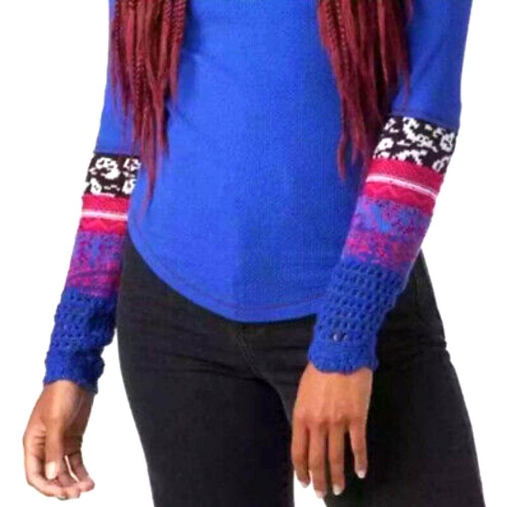 Free People Royal Blue Mixed-Pattern Long Sleeve Top